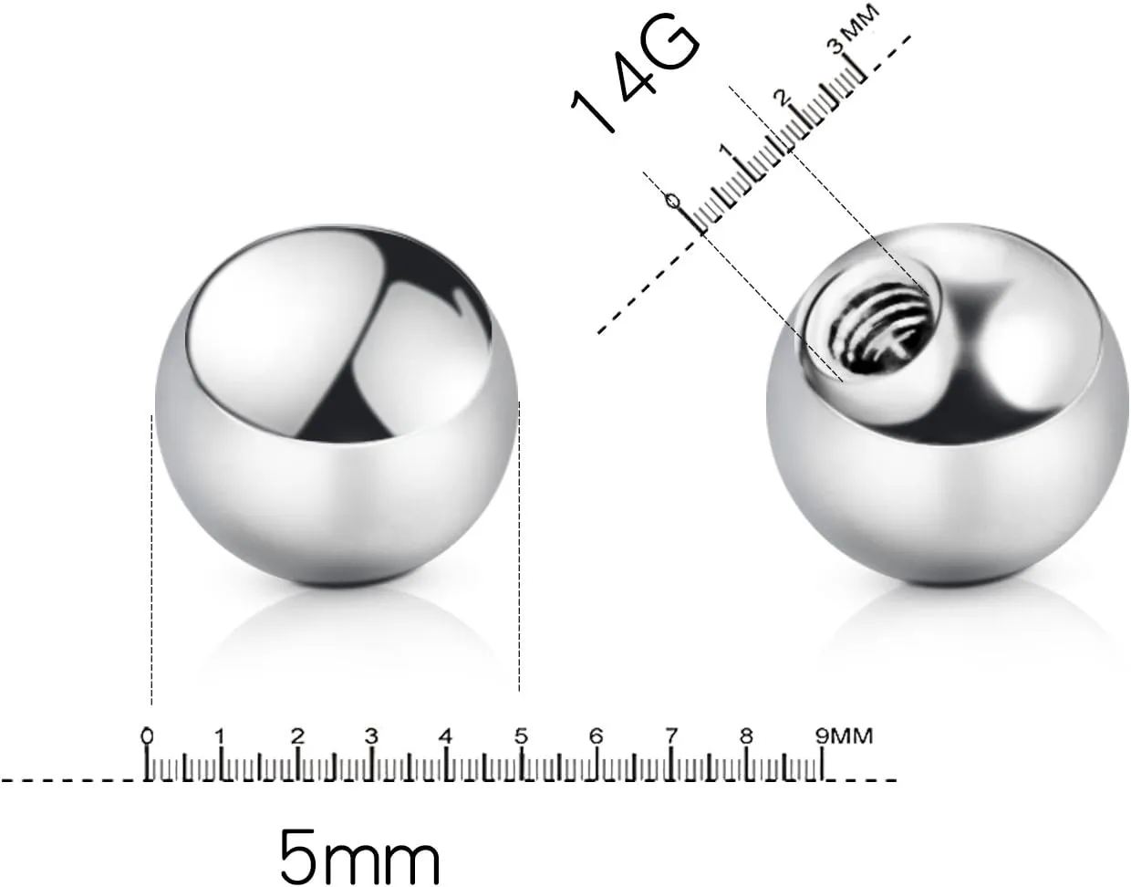 vcmart 16G 3mm Replacement Balls & 14G 5mm Piercing Balls Externally Threaded Nipple Industrial Tongue Belly Nose Lip Ear Piercing Barbell Parts