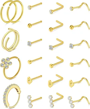 VCMART Nose Rings 18g 20g Nose Ring Surgical Steel Nose Studs Hoops Nose Piercings Jewelry Silver Gold