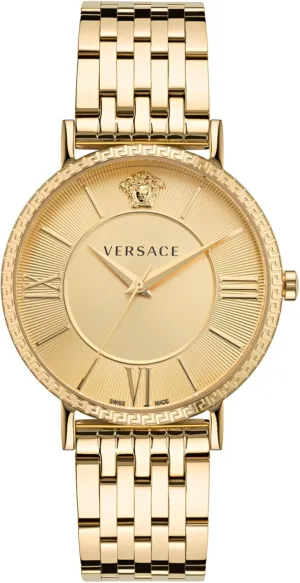 Versace V-Eternal Collection Luxury Mens Watch Timepieces with a Gold Bracelet, Case and Dial