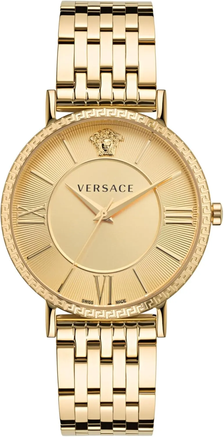Versace V-Eternal Collection Luxury Mens Watch Timepieces with a Gold Bracelet, Case and Dial