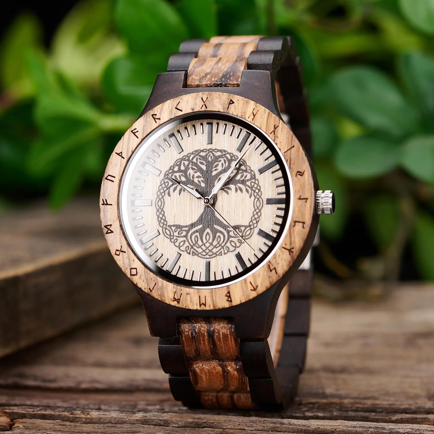 Vikingenes  Wooden Watches for Men, Engraved Wood Watch, Personalized Men's Gift, Viking Watches, Natural Wood Wristwatch, Luxury Wooden Chronograph, Custom Engraved Watch, Unique Gift for Men