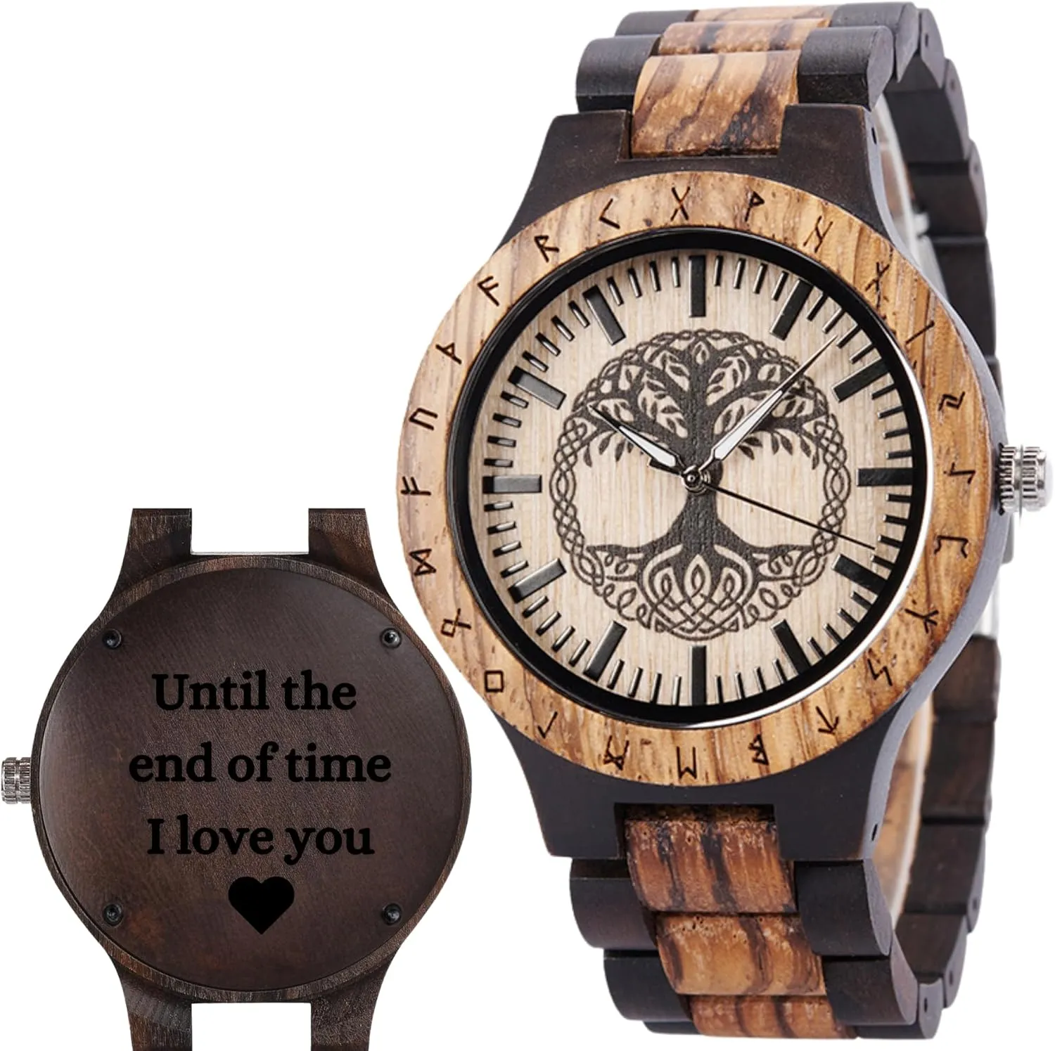 Vikingenes  Wooden Watches for Men, Engraved Wood Watch, Personalized Men's Gift, Viking Watches, Natural Wood Wristwatch, Luxury Wooden Chronograph, Custom Engraved Watch, Unique Gift for Men