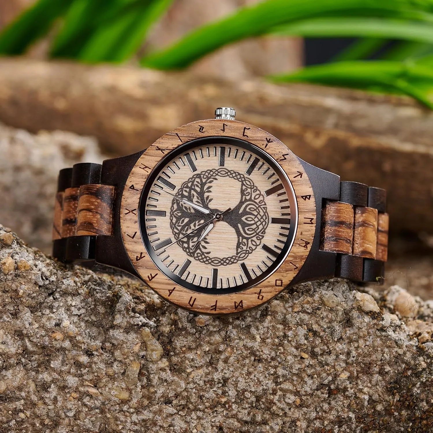 Vikingenes  Wooden Watches for Men, Engraved Wood Watch, Personalized Men's Gift, Viking Watches, Natural Wood Wristwatch, Luxury Wooden Chronograph, Custom Engraved Watch, Unique Gift for Men