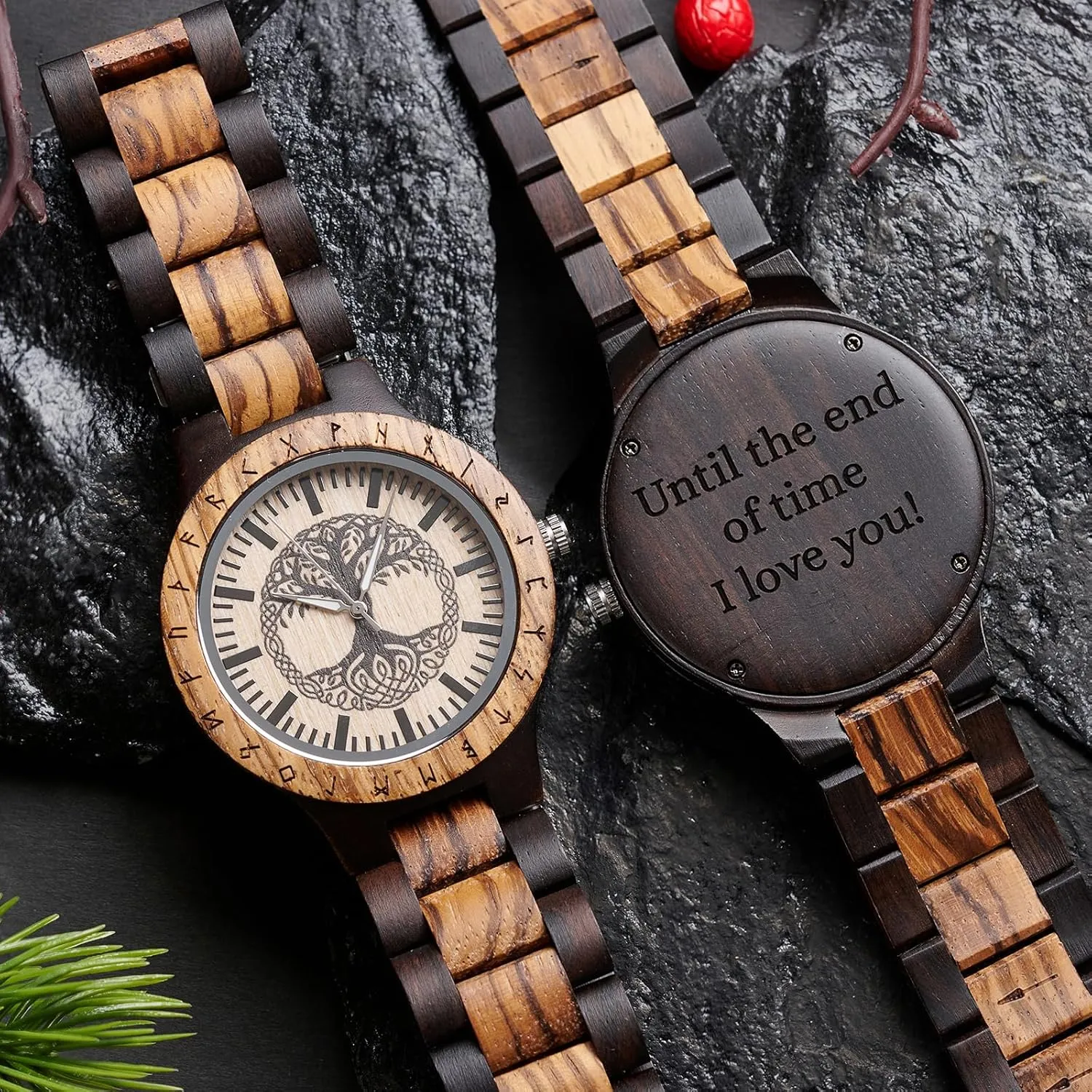 Vikingenes  Wooden Watches for Men, Engraved Wood Watch, Personalized Men's Gift, Viking Watches, Natural Wood Wristwatch, Luxury Wooden Chronograph, Custom Engraved Watch, Unique Gift for Men