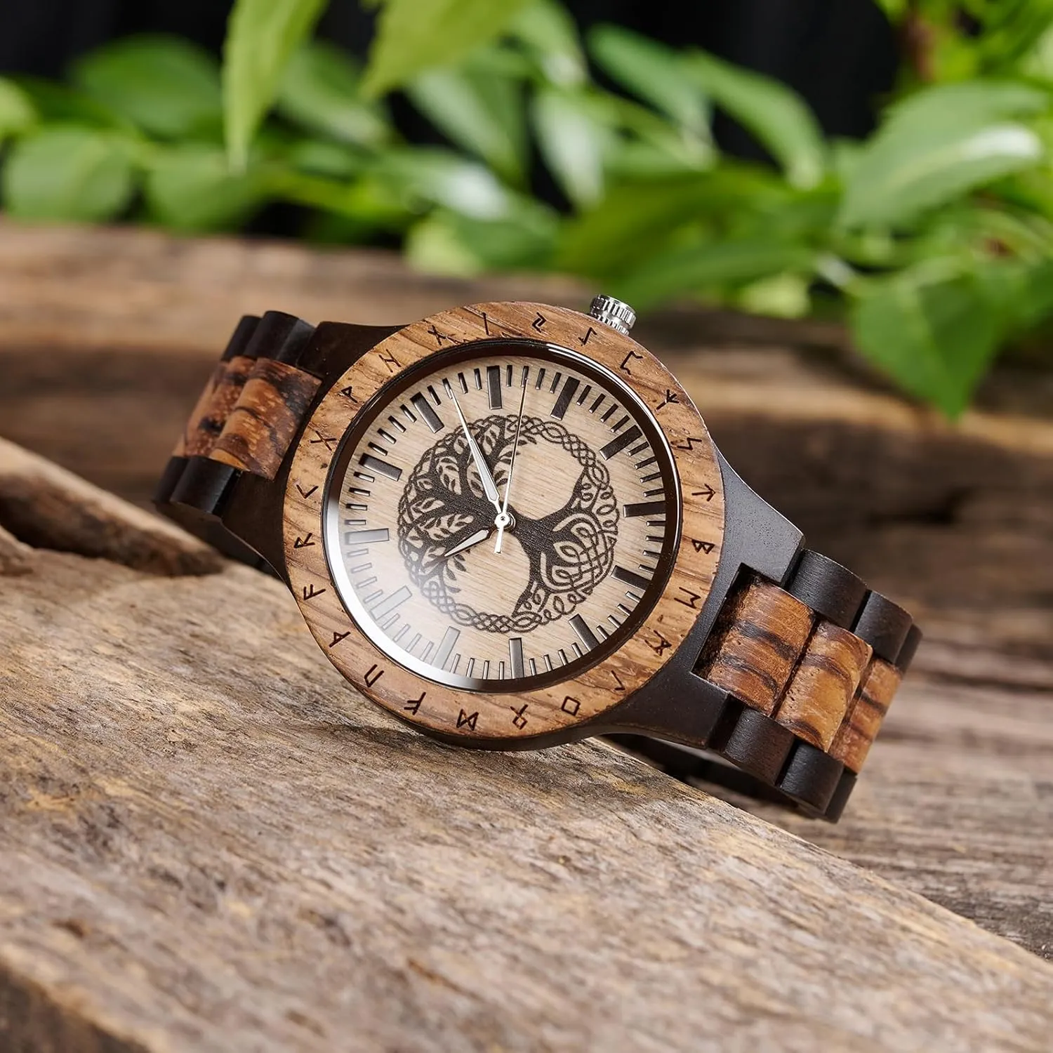 Vikingenes  Wooden Watches for Men, Engraved Wood Watch, Personalized Men's Gift, Viking Watches, Natural Wood Wristwatch, Luxury Wooden Chronograph, Custom Engraved Watch, Unique Gift for Men