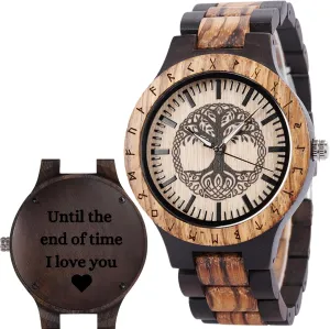 Vikingenes  Wooden Watches for Men, Engraved Wood Watch, Personalized Men's Gift, Viking Watches, Natural Wood Wristwatch, Luxury Wooden Chronograph, Custom Engraved Watch, Unique Gift for Men