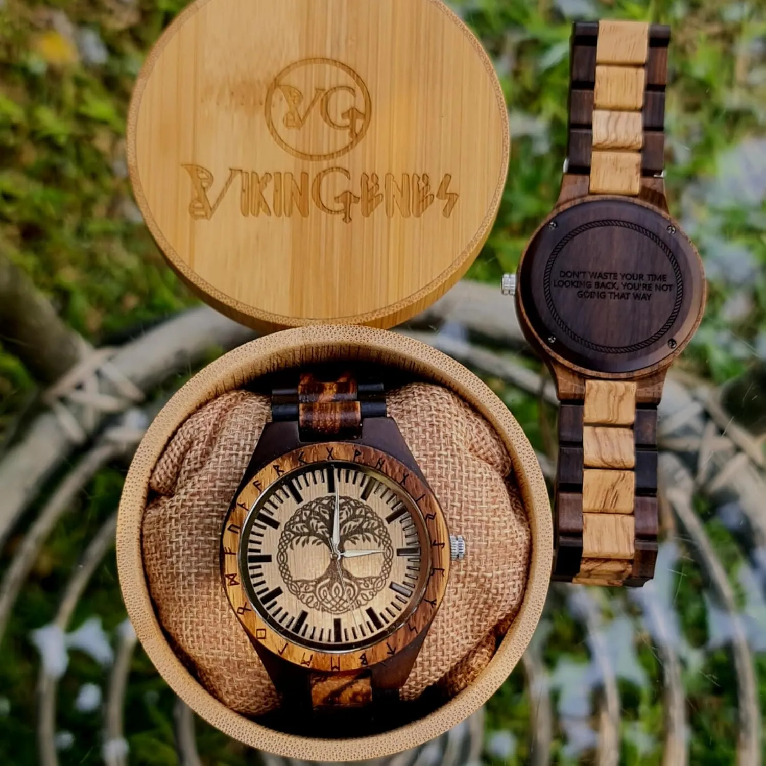 Vikingenes  Wooden Watches for Men, Engraved Wood Watch, Personalized Men's Gift, Viking Watches, Natural Wood Wristwatch, Luxury Wooden Chronograph, Custom Engraved Watch, Unique Gift for Men