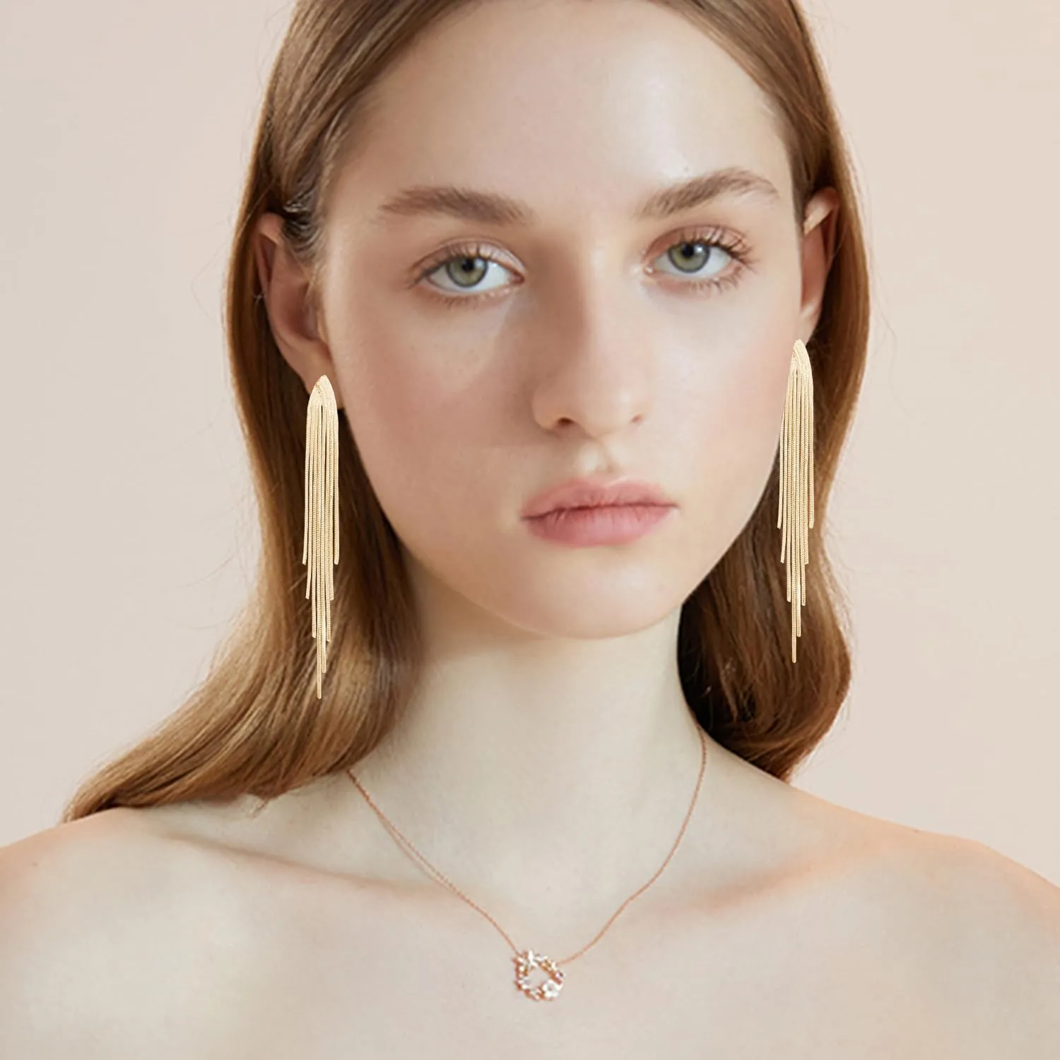 Vintage Alloy Chain Fringe Fish Lightweight Long Stud Earrings Simplicity Aesthetic Wedding Bride Prom Tassel Earrings For Women Jewelry Gift