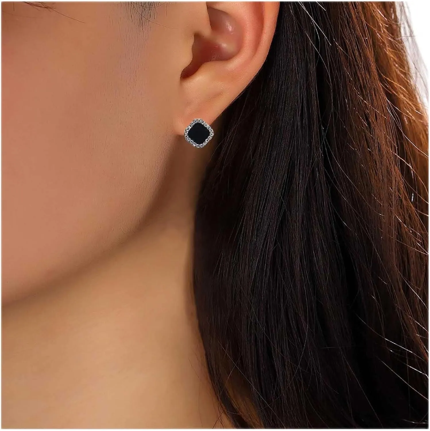 Vintage Black Square Crystal Earrings Black Cz Stud Earrings Rhinestone Diamond Earrings Geometric Onyx Earrings Jewelry for Women