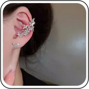 Vintage Crystal Butterfly Ear Climber Earrings Crystal butterfly Cuff Earrings Gold Rhinestone Butterfly Crawler Earrings Boho Cluster Crystal Stud Earrings for Women