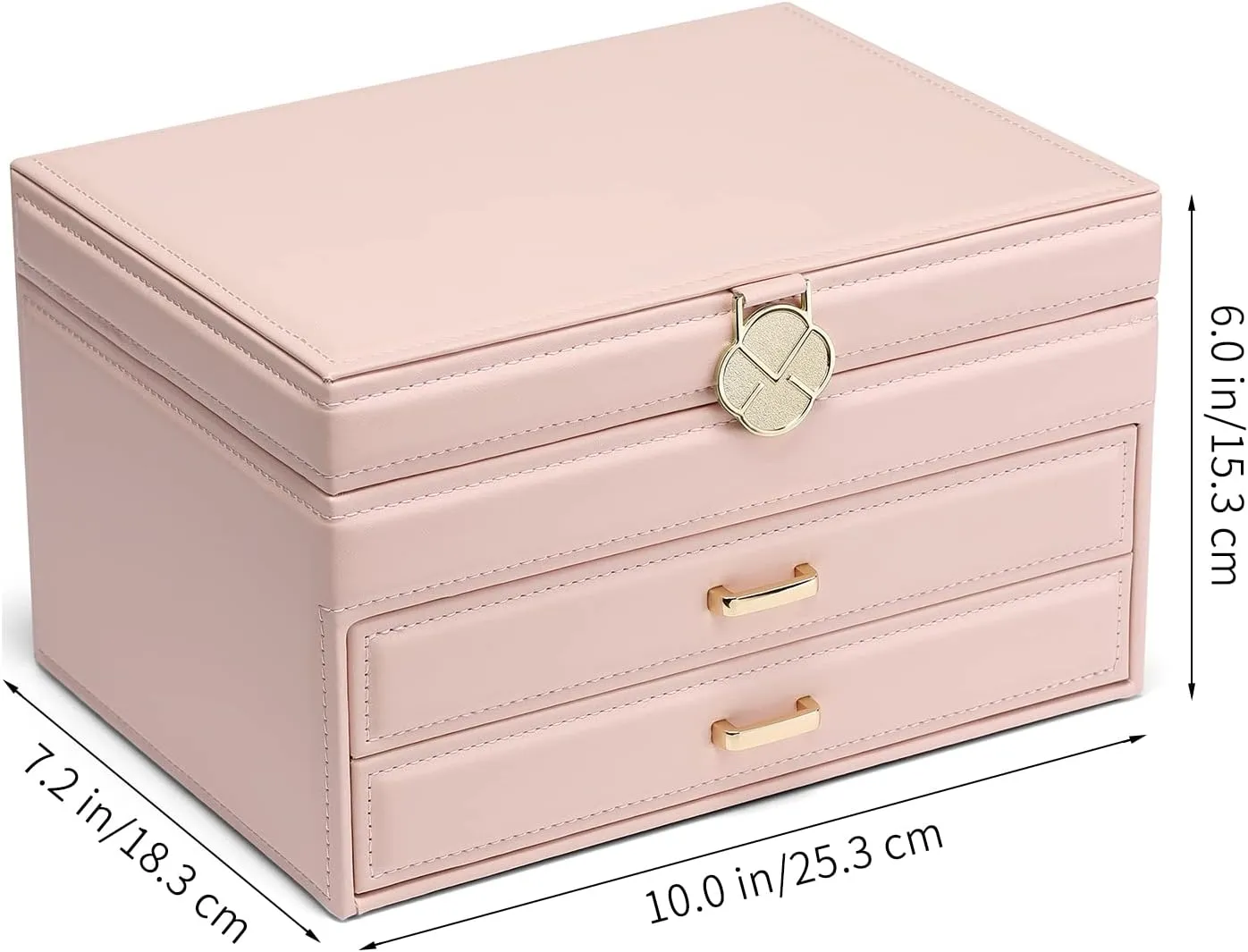 Vlando Jewelry Box Large-Capacity Jewelry Storage Boxes,Faux Leather Mirror Jewelry Organizer Box,Earrings, Necklace, Rings,Bracelet for Girl Woman Mother's Day Gift(Pink, New-Mirror Lid)