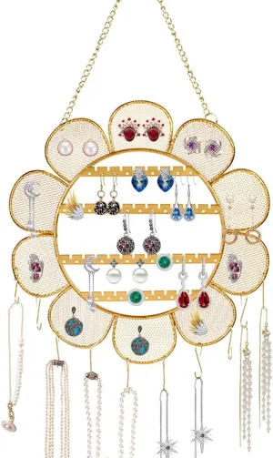 Voyyphixa Sunflower Wall Mounted Earring Holder Rack Jewelry Holder Organizer Wall Grid Organizer Necklaces Wall Holder Hanging Jewelry Storage for Necklaces Bracelet Stud Earrings Display (Flower)
