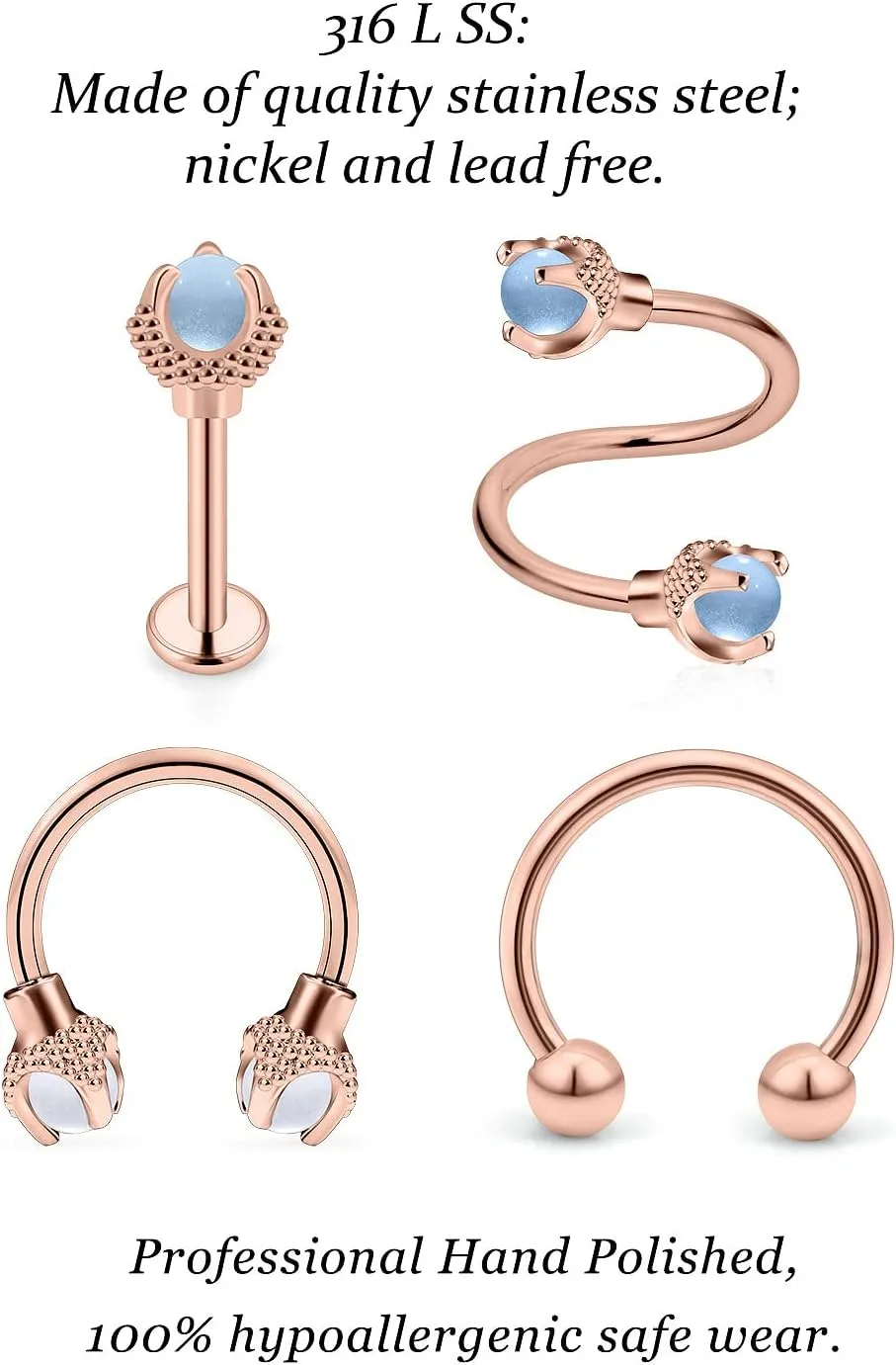 Vsnnsns 16G Lip Rings Stainless Steel Horseshoe Labret Jewelry Monroe Lip Rings Cartilage Tragus Helix Earrings Studs Septum Ring Medusa Piercing Jewelry for Women Men 16 Gauge Earrings 16PCS