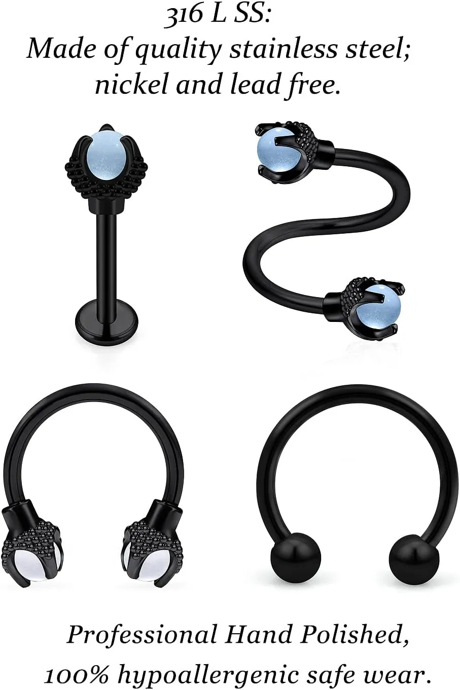 Vsnnsns 16G Lip Rings Stainless Steel Horseshoe Labret Jewelry Monroe Lip Rings Cartilage Tragus Helix Earrings Studs Septum Ring Medusa Piercing Jewelry for Women Men 16 Gauge Earrings 16PCS
