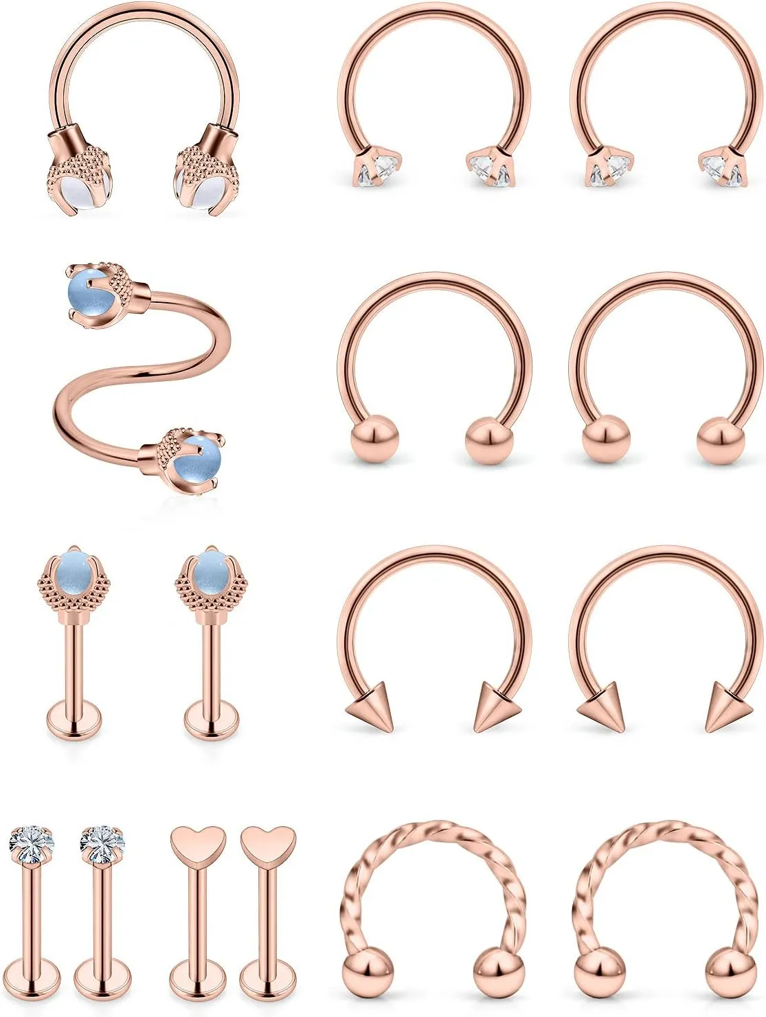 Vsnnsns 16G Lip Rings Stainless Steel Horseshoe Labret Jewelry Monroe Lip Rings Cartilage Tragus Helix Earrings Studs Septum Ring Medusa Piercing Jewelry for Women Men 16 Gauge Earrings 16PCS