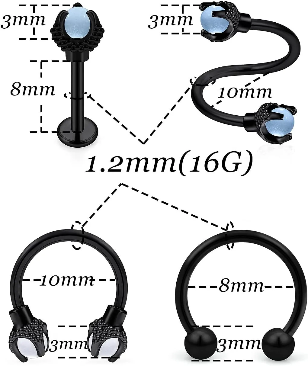 Vsnnsns 16G Lip Rings Stainless Steel Horseshoe Labret Jewelry Monroe Lip Rings Cartilage Tragus Helix Earrings Studs Septum Ring Medusa Piercing Jewelry for Women Men 16 Gauge Earrings 16PCS