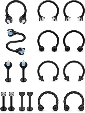 Vsnnsns 16G Lip Rings Stainless Steel Horseshoe Labret Jewelry Monroe Lip Rings Cartilage Tragus Helix Earrings Studs Septum Ring Medusa Piercing Jewelry for Women Men 16 Gauge Earrings 16PCS