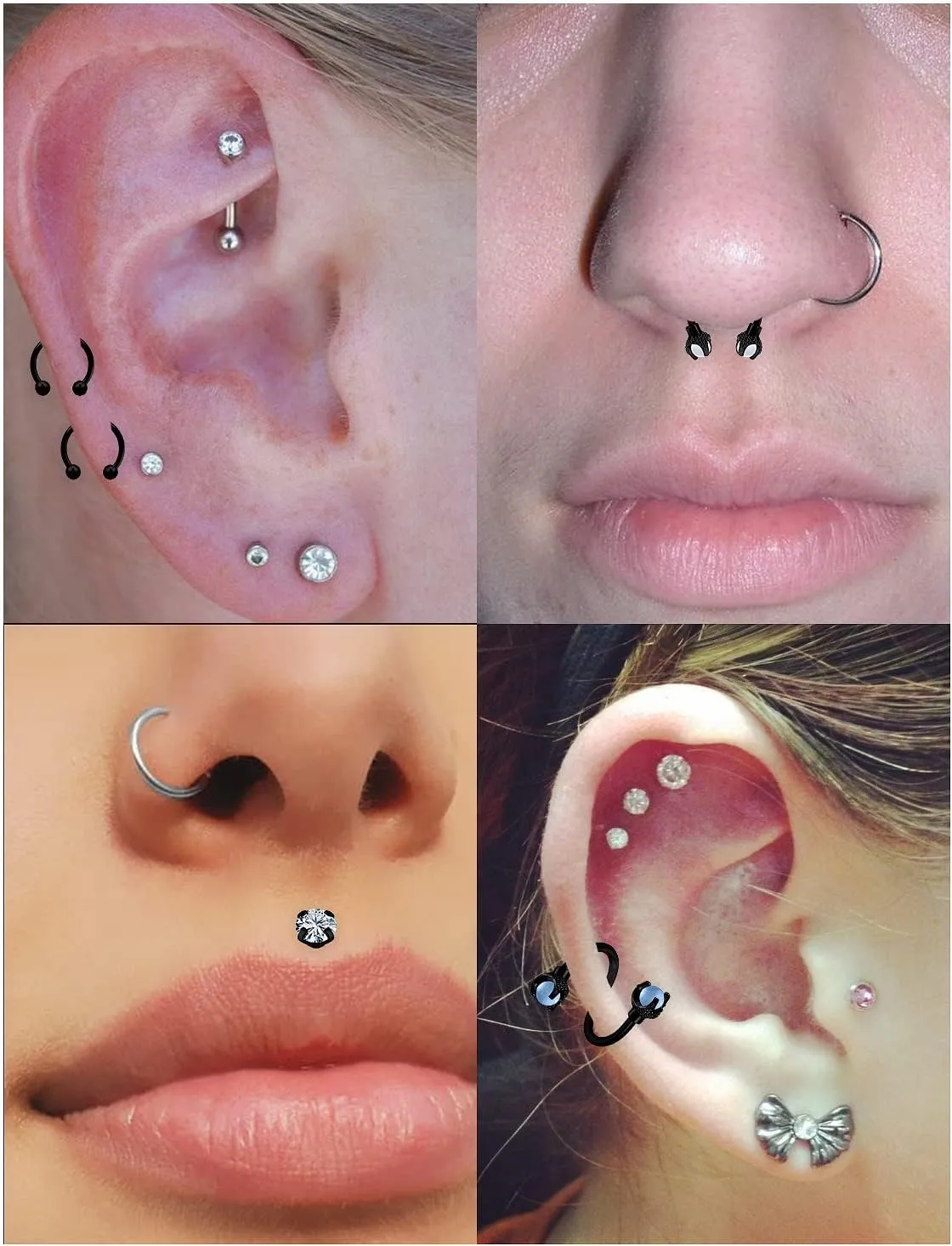 Vsnnsns 16G Lip Rings Stainless Steel Horseshoe Labret Jewelry Monroe Lip Rings Cartilage Tragus Helix Earrings Studs Septum Ring Medusa Piercing Jewelry for Women Men 16 Gauge Earrings 16PCS