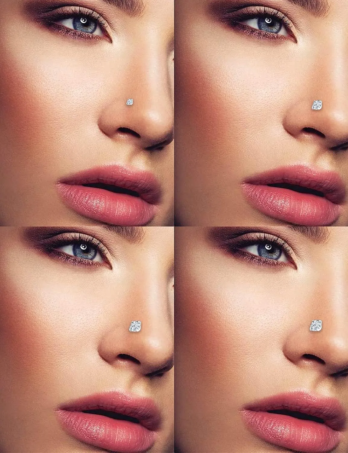 Vsnnsns 18G 20G Threadless Push in Nose Rings Studs for Women 316L Surgical Steel L Shaped Opal Nose Studs Screw Bone Nose Rings Studs Nostril Piercing Jewelry for Women Men Diamond CZ Silver