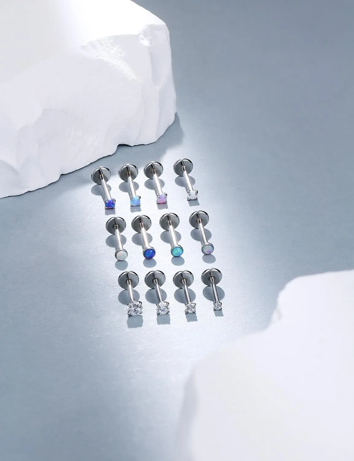 Vsnnsns 18G 20G Threadless Push in Nose Rings Studs for Women 316L Surgical Steel L Shaped Opal Nose Studs Screw Bone Nose Rings Studs Nostril Piercing Jewelry for Women Men Diamond CZ Silver