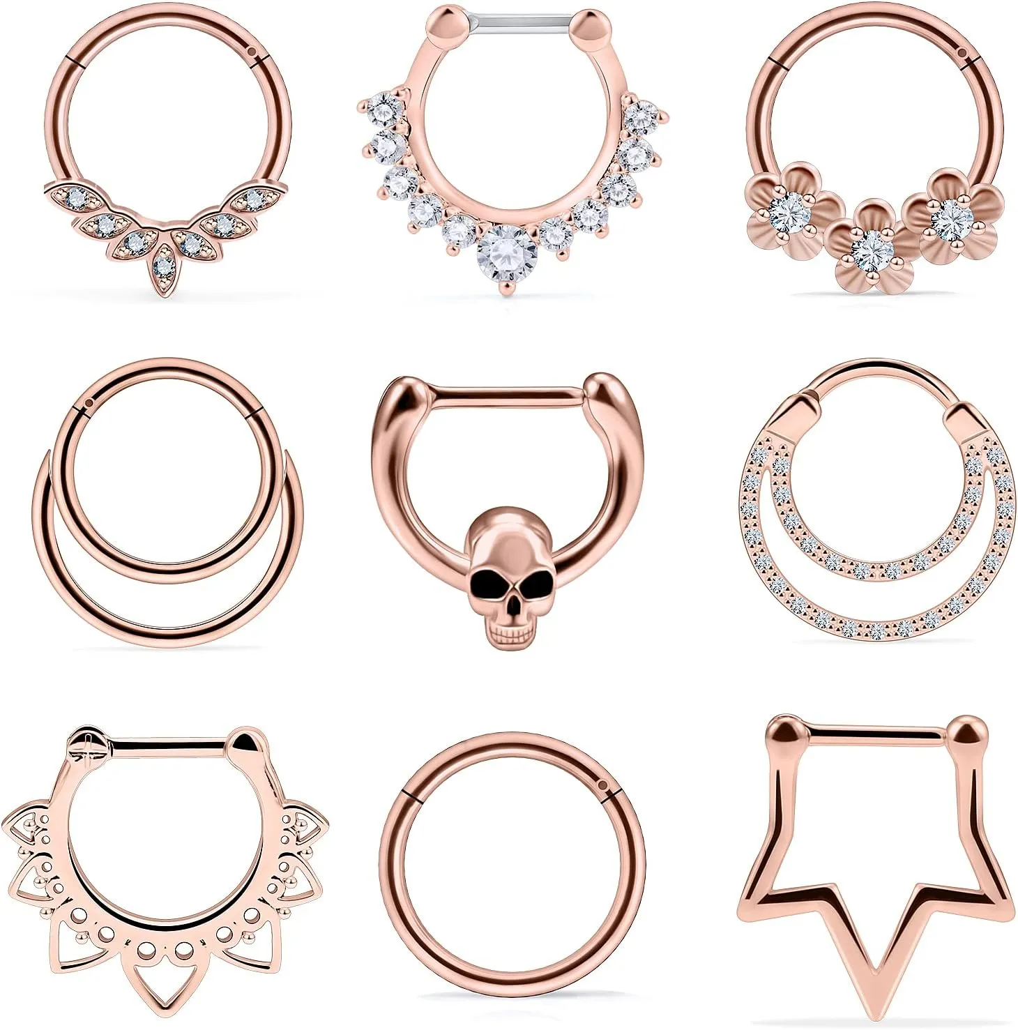 Vsnnsns Septum Ring 16G Stainless Steel Septum Piercing Jewelry Horseshoe Nose Ring Hoop Piercing Jewelry for Women Men 10mm Silver Black Rainbow Rose Gold