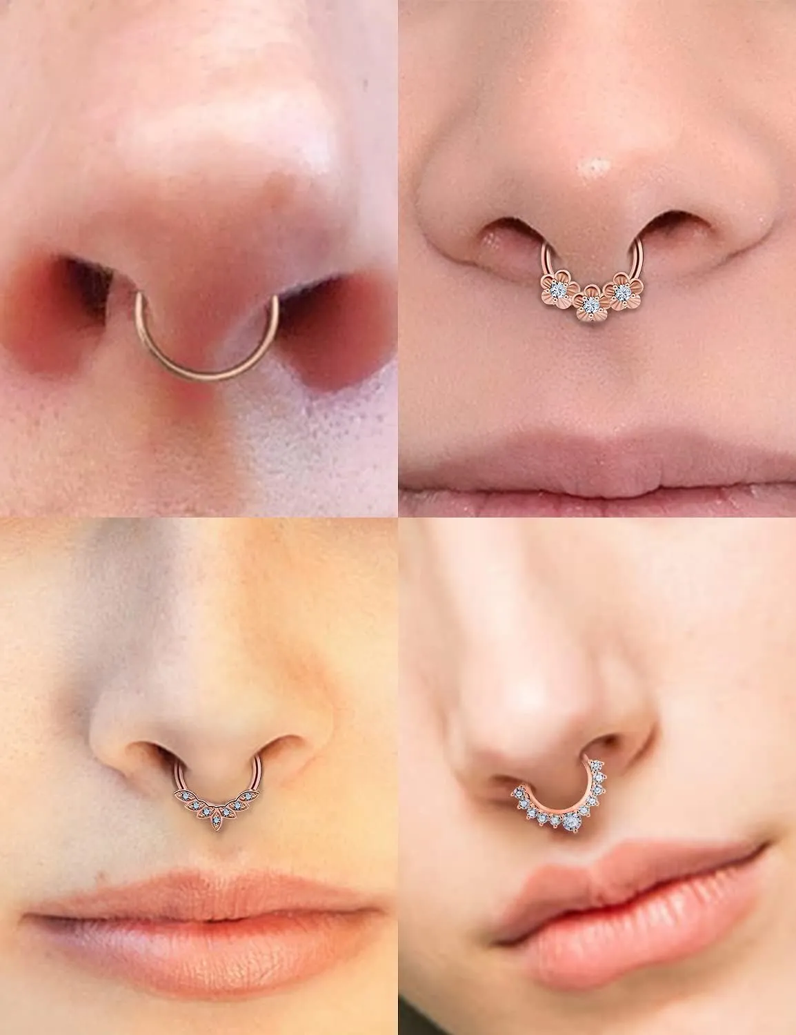 Vsnnsns Septum Ring 16G Stainless Steel Septum Piercing Jewelry Horseshoe Nose Ring Hoop Piercing Jewelry for Women Men 10mm Silver Black Rainbow Rose Gold