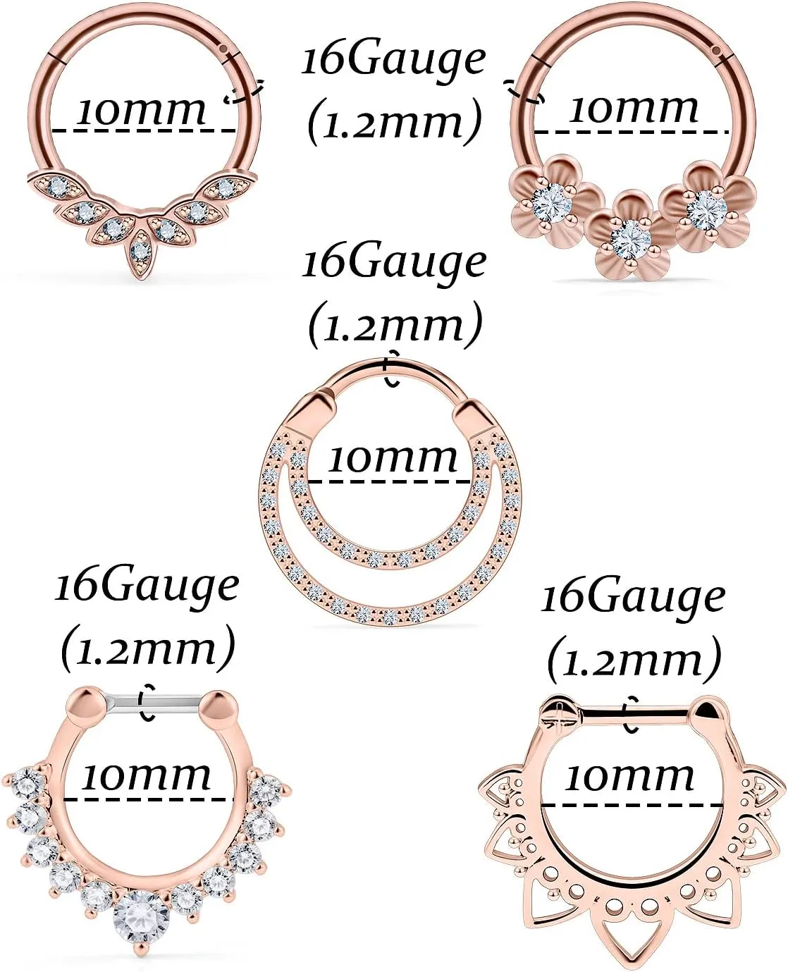 Vsnnsns Septum Ring 16G Stainless Steel Septum Piercing Jewelry Horseshoe Nose Ring Hoop Piercing Jewelry for Women Men 10mm Silver Black Rainbow Rose Gold