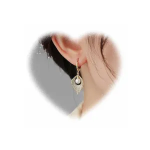 W WEILIRIAN Boho Pearl Hoop Earrings Pearl Dangle Drop Earrings Gold Pearl Drop Earrings Crystal Leaf Earrings Vintage Pearl Bead Earrings Pearl Wedding Earrings Jewelry for Women and Girls Gifts