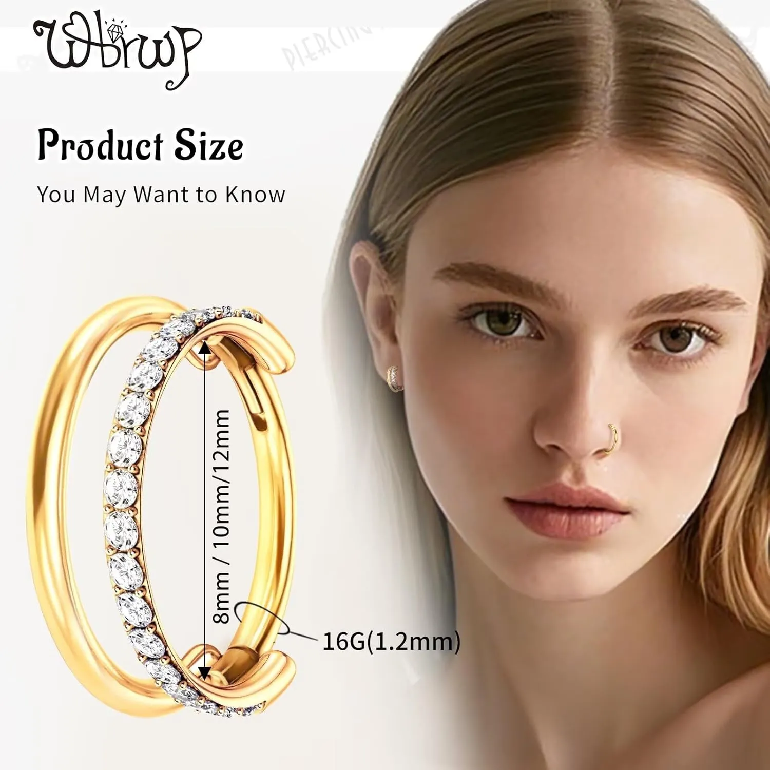 WBRWP G23 Titanium Conch Piercing Jewelry Set: 16G 8mm/10mm/12mm Double/Triple Hoop Nose Septum Rings Hypoallergenic Hinged Segment Clicker Helix Cartilage Conch Earrings