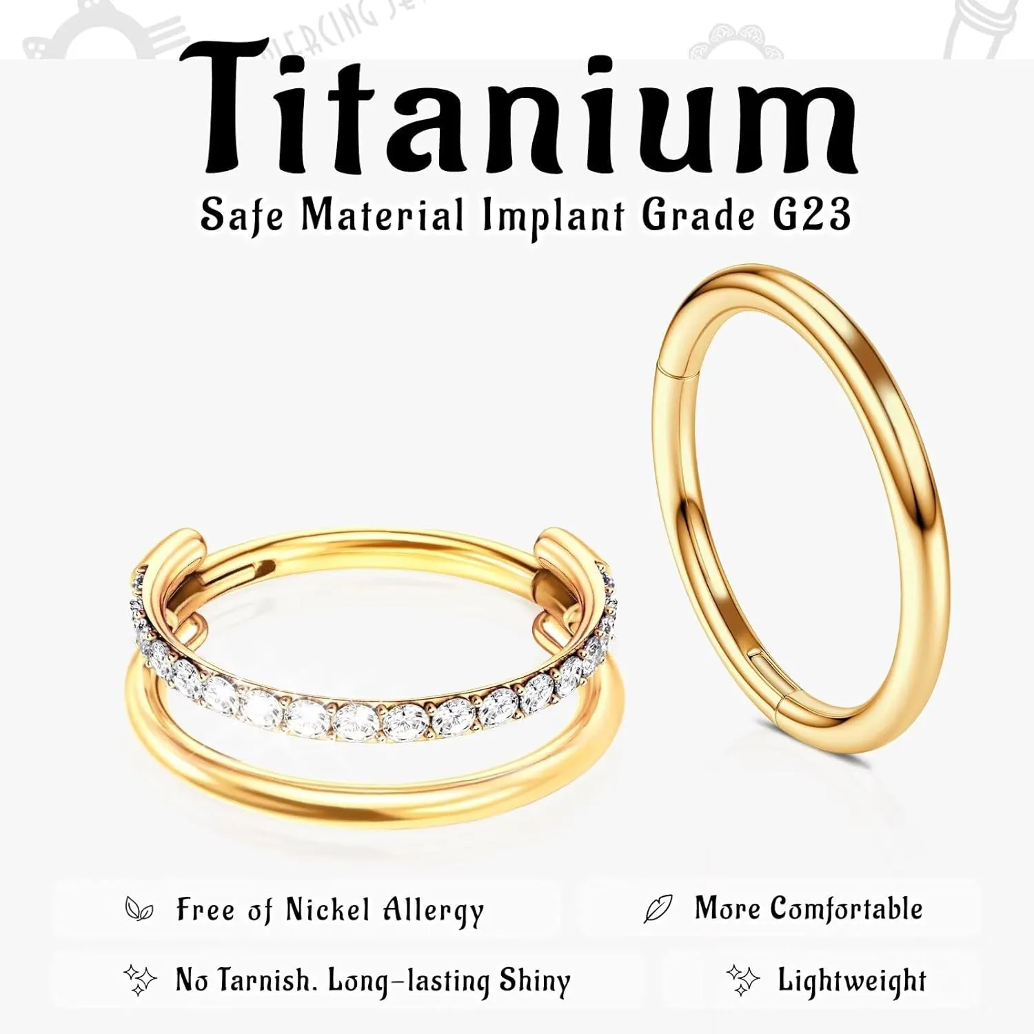 WBRWP G23 Titanium Conch Piercing Jewelry Set: 16G 8mm/10mm/12mm Double/Triple Hoop Nose Septum Rings Hypoallergenic Hinged Segment Clicker Helix Cartilage Conch Earrings