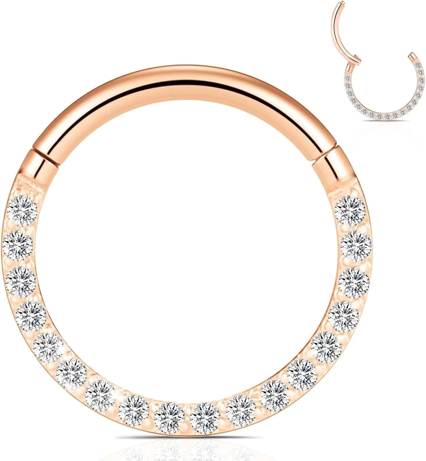 WBRWP Hinged CZ Septum Nose Rings Hoops: 316L Surgical Steel Septum Rings for Women 20G 18G 16G 14G Cartilage Earrings Conch Helix Daith Piercing Jewelry Rook Tragus Lobe Hoop 6mm 8mm 10mm