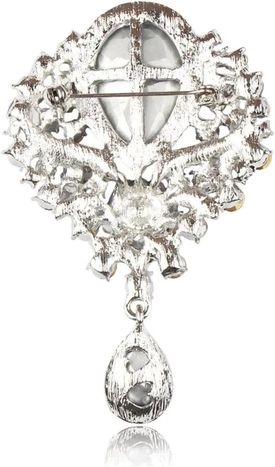 Wedding Bridal Big Crystal Rhinestone Bouquet Brooch Pin for Women (Crystal)