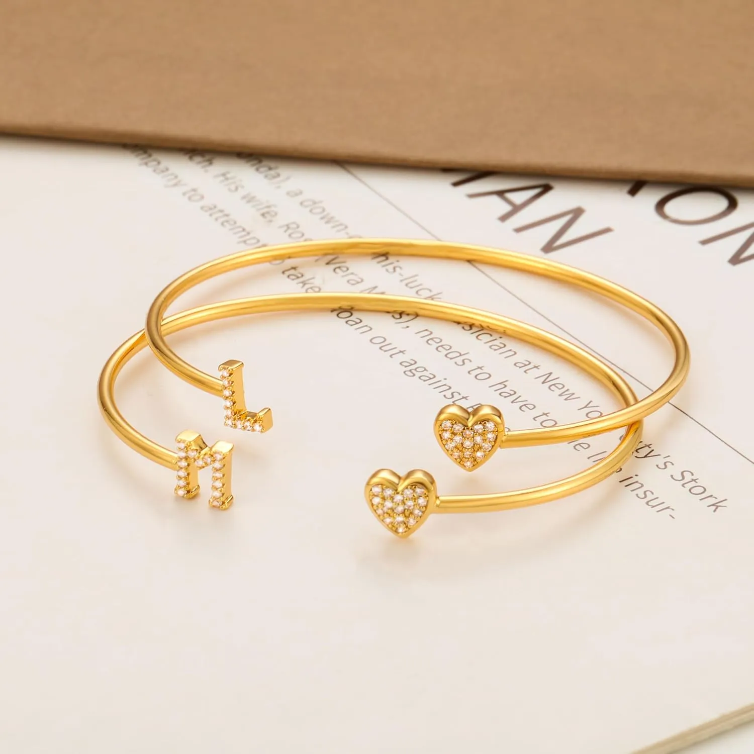 WFYOU Gold Initial Bracelets for Women Non Tarnish Dainty 14k Gold Plated Heart Initial Bracelet Letter A-Z Personalized Adjustable Bangle Bracelets Name Cuff Bracelet Birthday Gifts for Women Jewelry