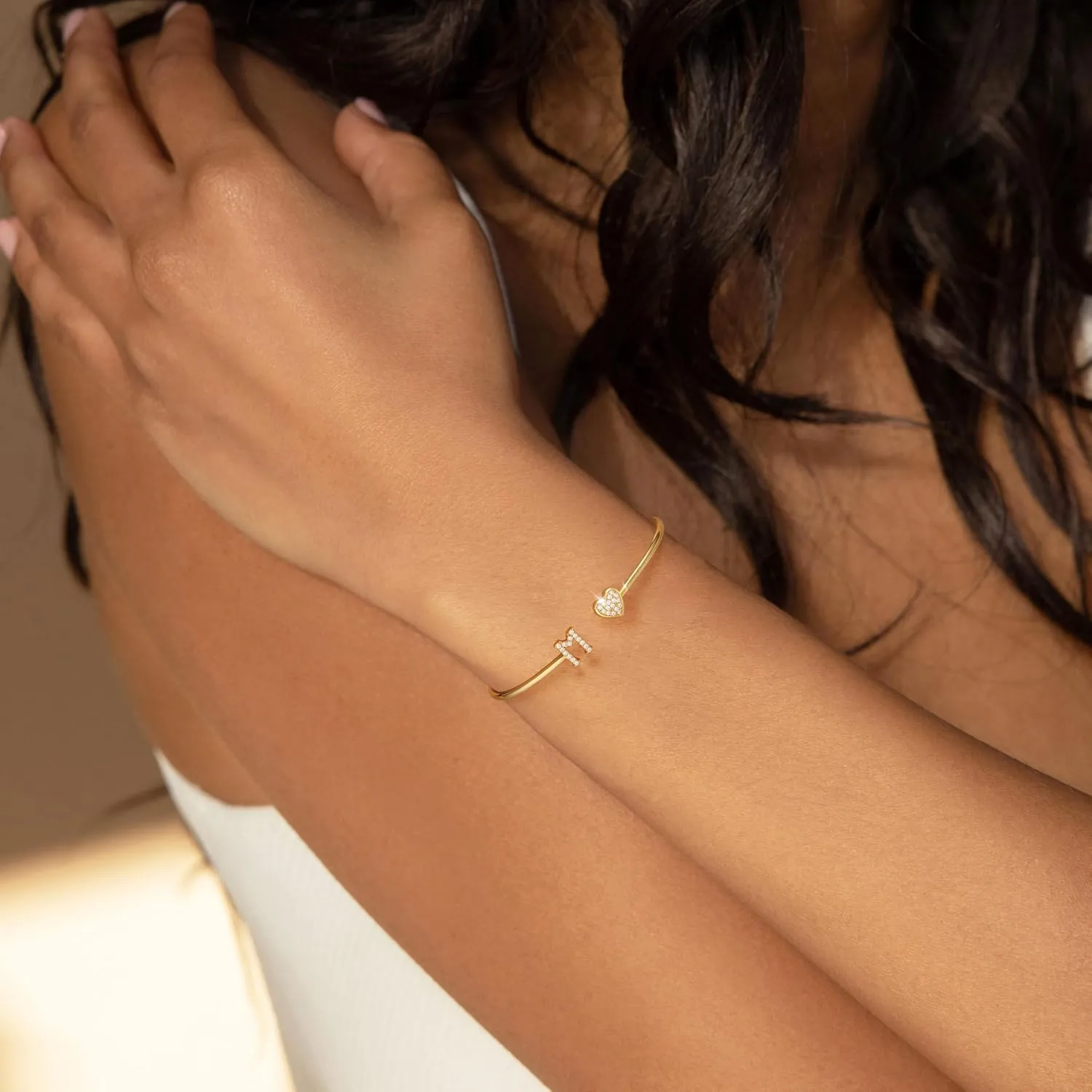 WFYOU Gold Initial Bracelets for Women Non Tarnish Dainty 14k Gold Plated Heart Initial Bracelet Letter A-Z Personalized Adjustable Bangle Bracelets Name Cuff Bracelet Birthday Gifts for Women Jewelry