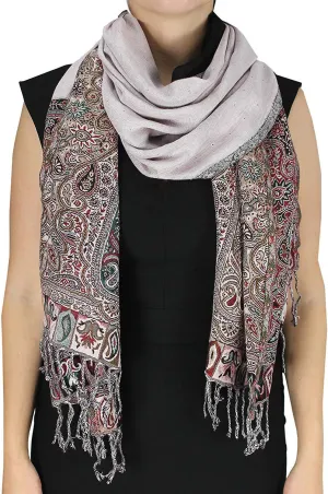 White Boho Paisley Reversible Double Layer Vibrant Wrap Shawl Scarf