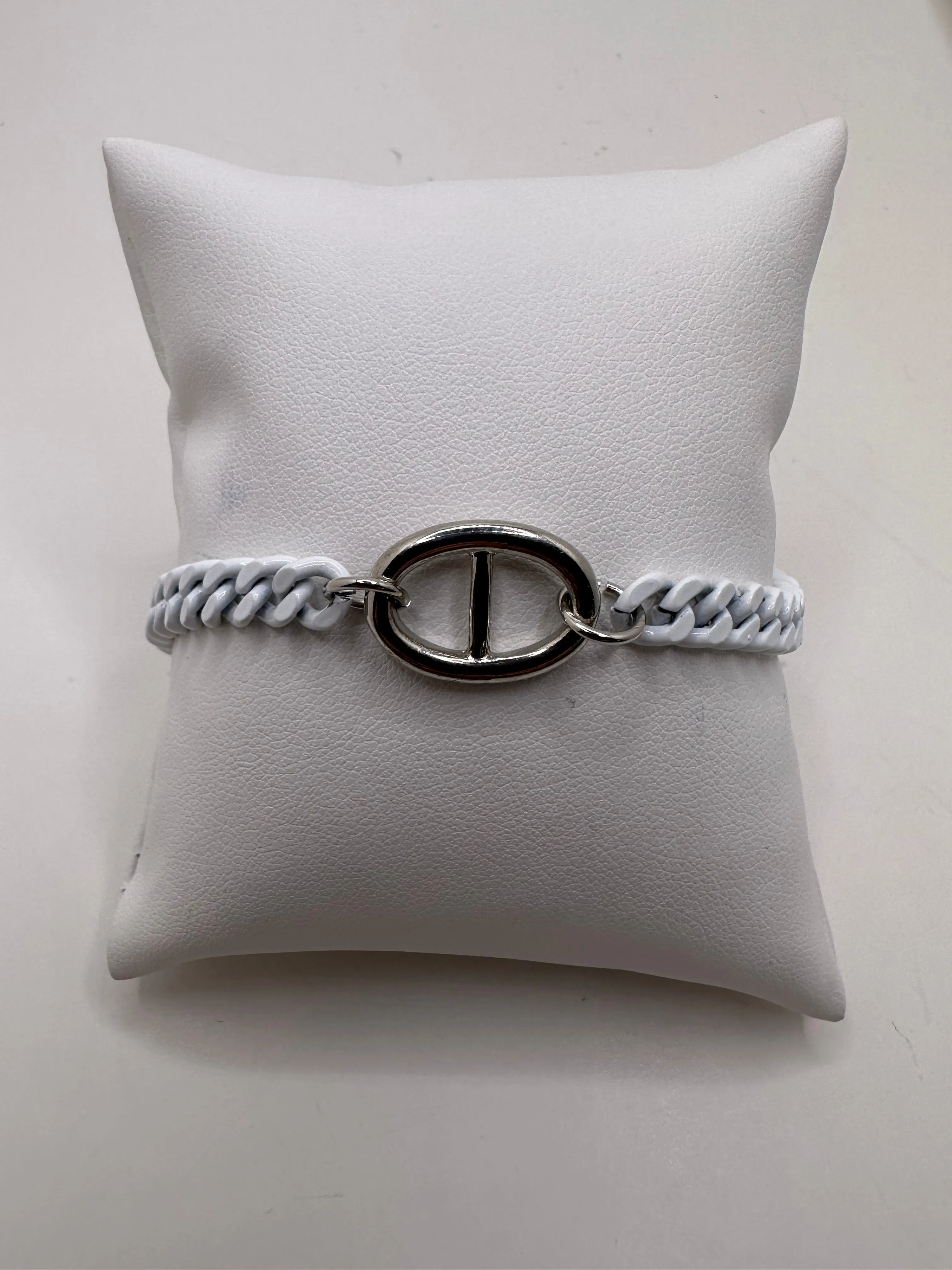 White Cuban Link Bracelet with Magnetic Closure