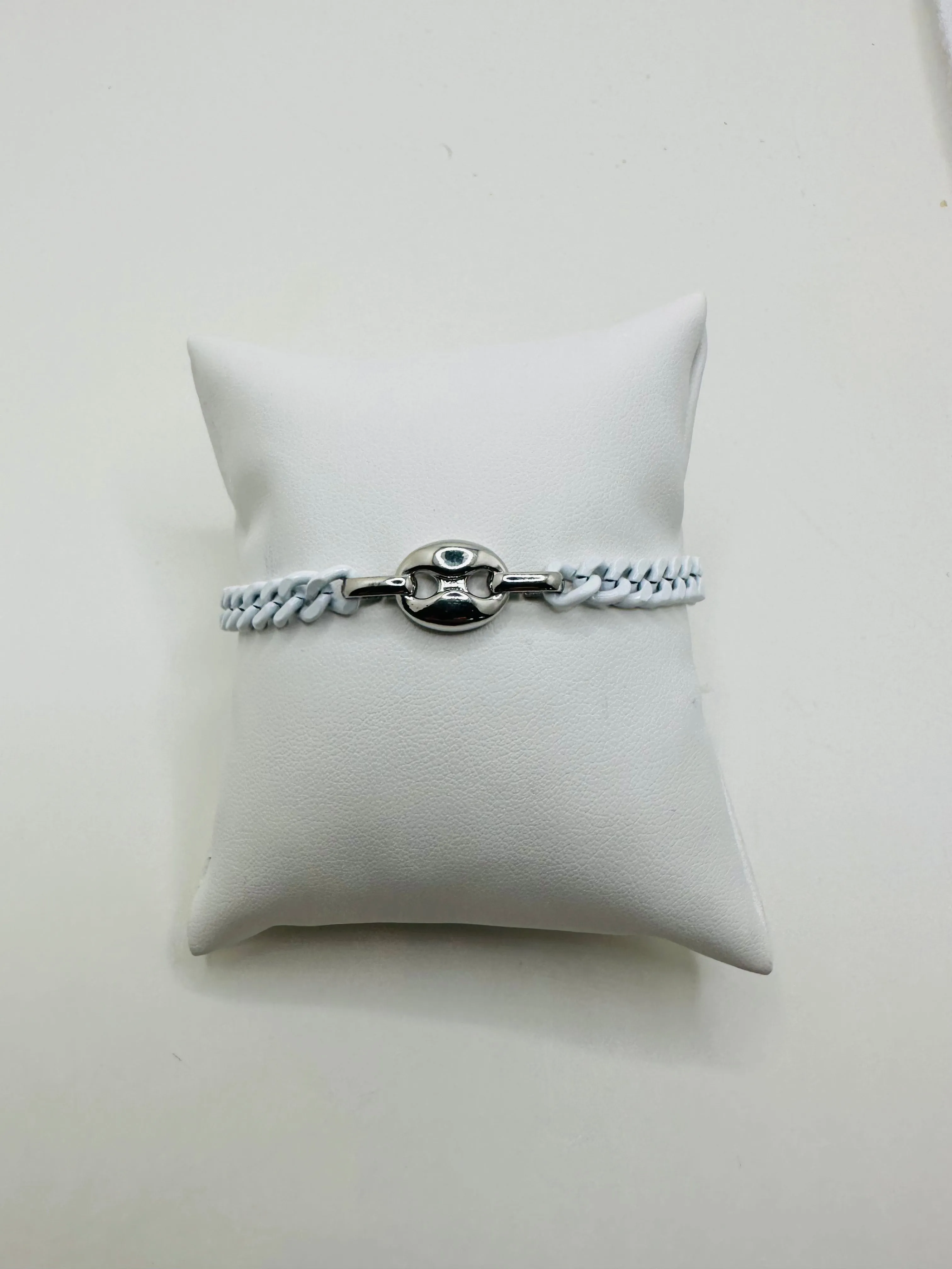 White Cuban Link Bracelet with Magnetic Closure
