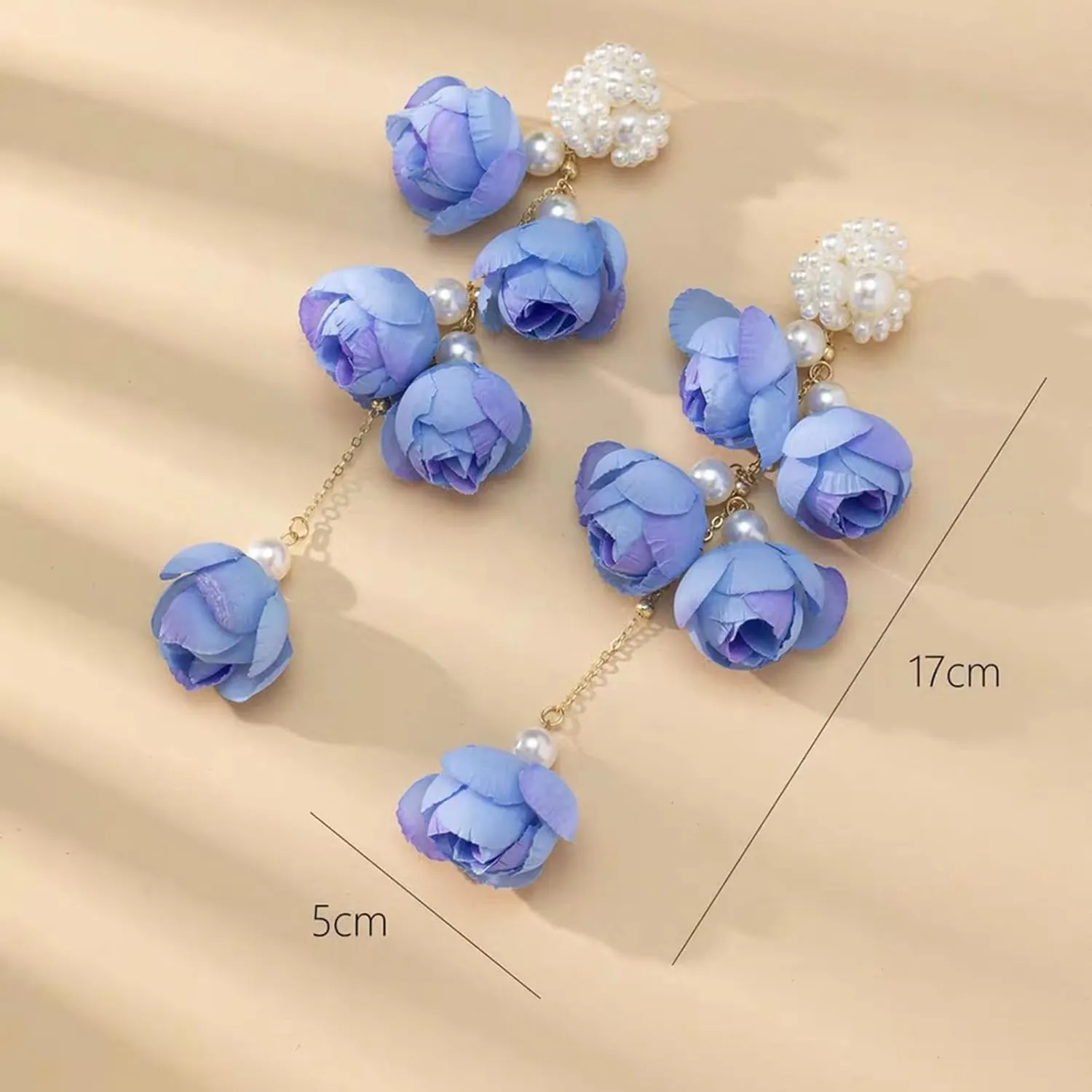 White Pearl Flower Dangle Earrings for Women Exaggerated Large Flower Drop Earrings Gradient Purple Flower Earrings Lightweight Floral Earrings