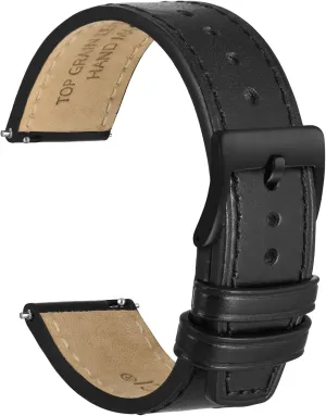 WOCCI 20mm Elite Watch Band, Top Grain Leather, Quick Release, Black Buckle (Black)