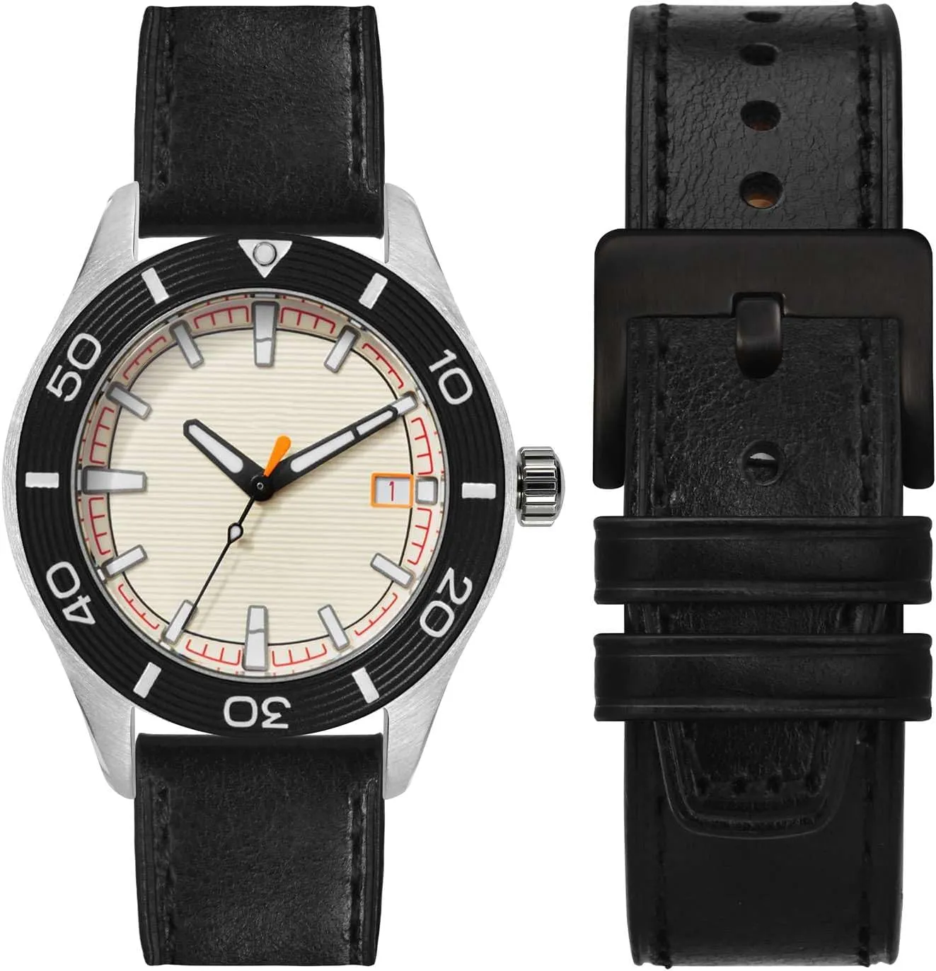 WOCCI 20mm Elite Watch Band, Top Grain Leather, Quick Release, Black Buckle (Black)