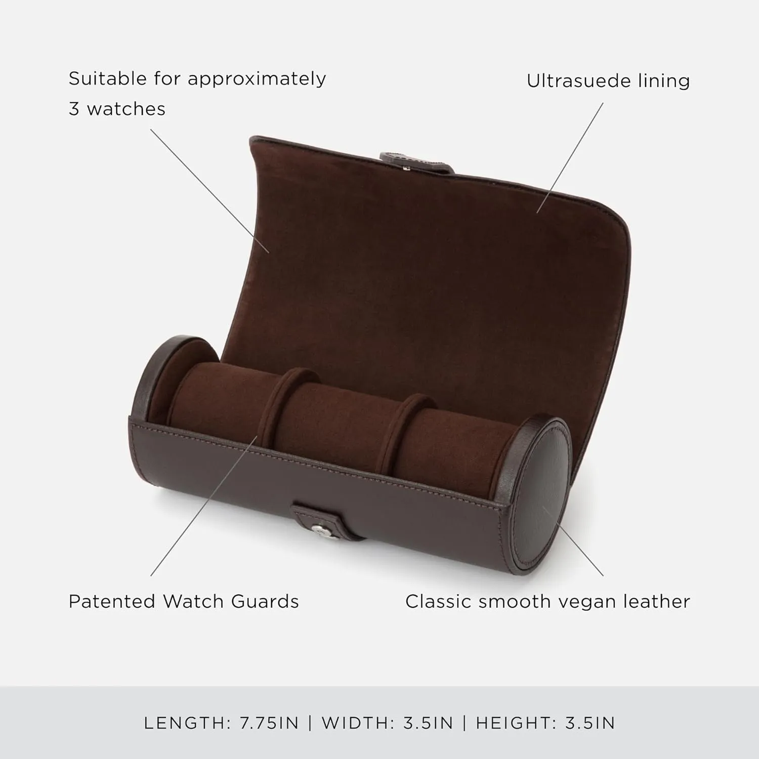 WOLF Heritage Watch Roll, Blake Brown - Holds Up to Three Watches - Vegan Leather, Ultra-Suede Lining, Snap Closure - Includes Two Watch Guards