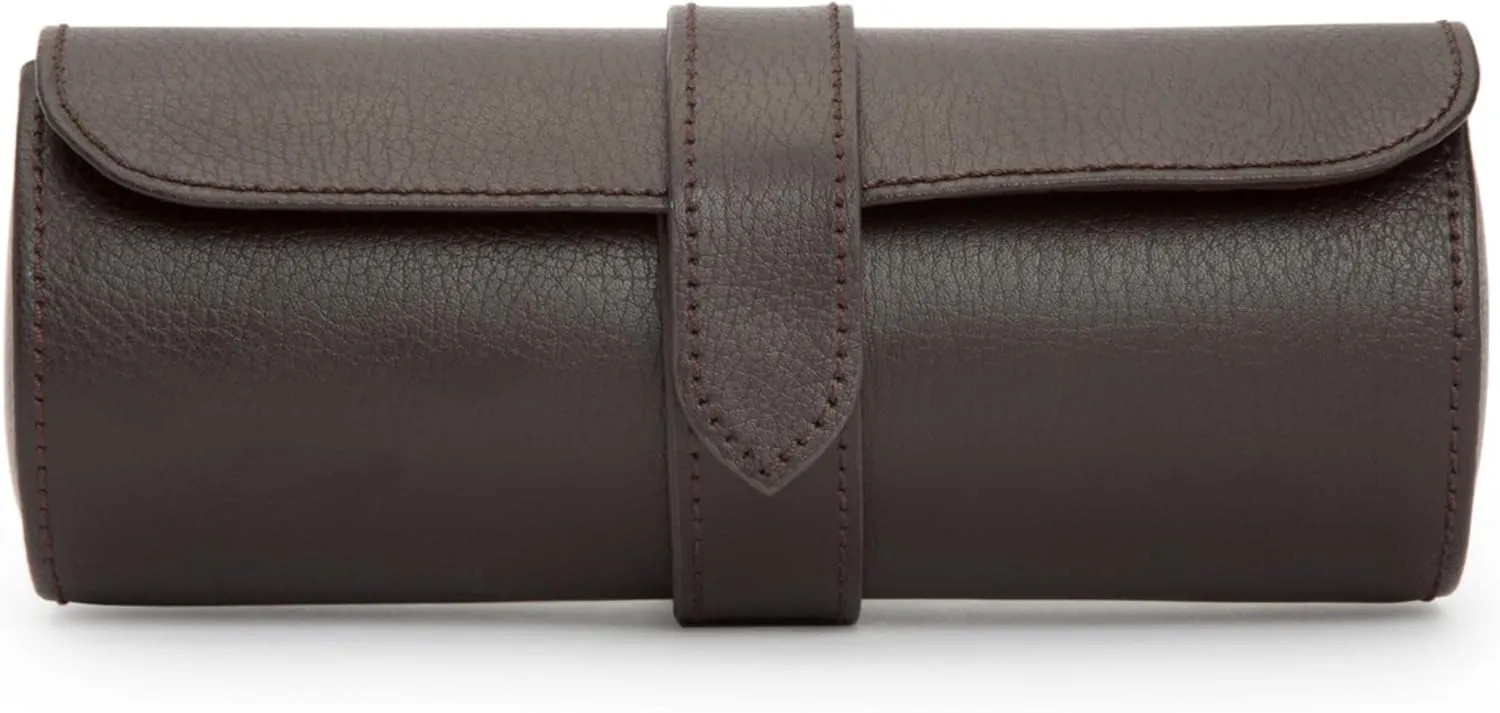 WOLF Heritage Watch Roll, Blake Brown - Holds Up to Three Watches - Vegan Leather, Ultra-Suede Lining, Snap Closure - Includes Two Watch Guards