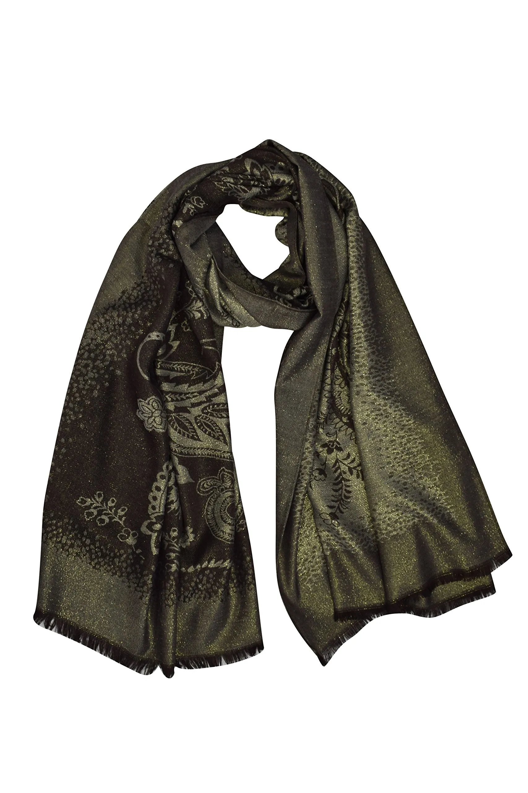 Women's Ravishing Reversible Metallic Paisley Shawl Wrap Pashmina