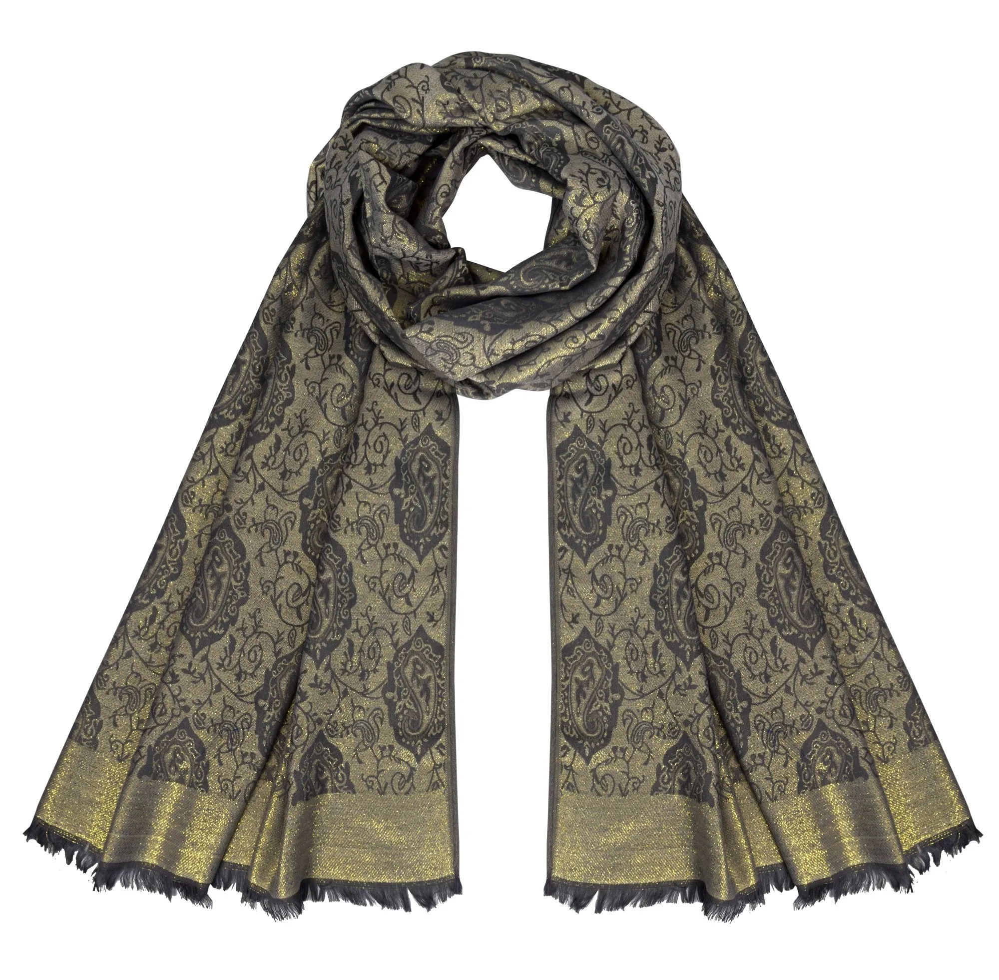 Women's Ravishing Reversible Metallic Paisley Shawl Wrap Pashmina