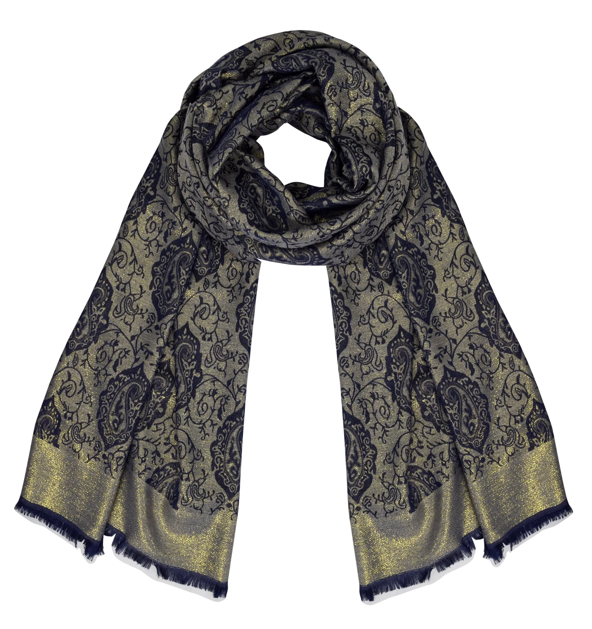 Women's Ravishing Reversible Metallic Paisley Shawl Wrap Pashmina