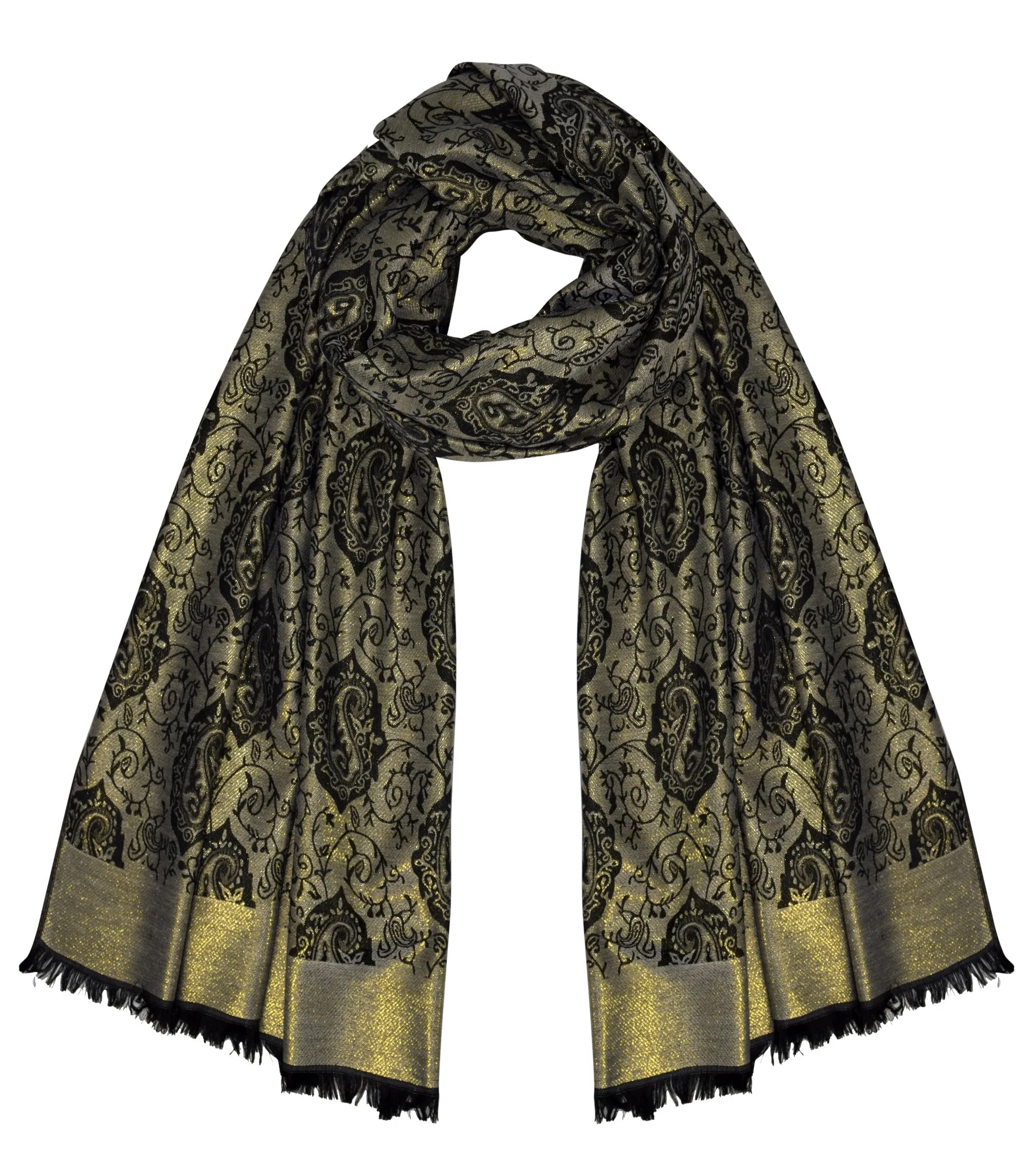 Women's Ravishing Reversible Metallic Paisley Shawl Wrap Pashmina