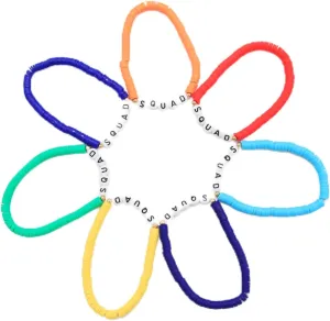 Women's Stackable Clay Beaded Bracelet Set - Colorful Disc Stretch Preppy Friendship Jewelry, Layered Boho Summer Beach Gifts for Teens.red-orange color-yellow-green-teal-blue-Purple 7Pack