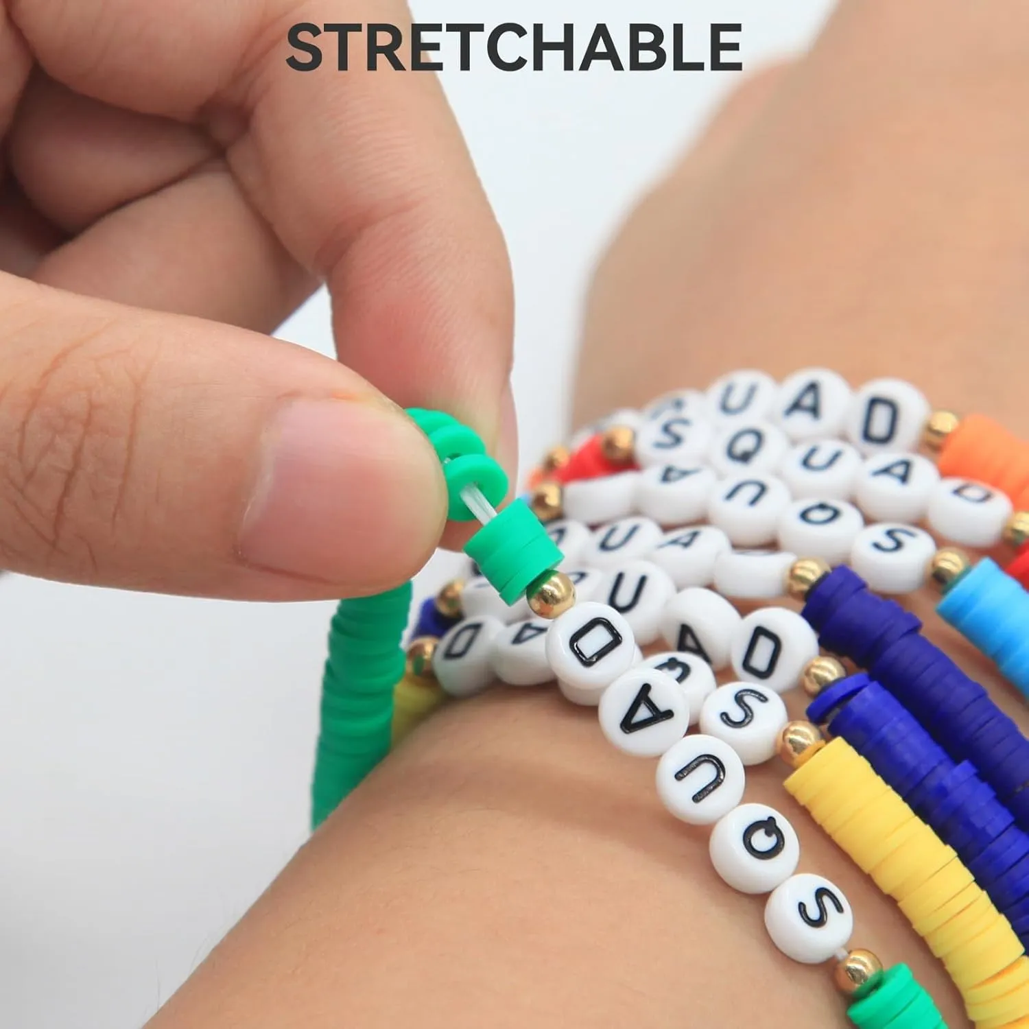 Women's Stackable Clay Beaded Bracelet Set - Colorful Disc Stretch Preppy Friendship Jewelry, Layered Boho Summer Beach Gifts for Teens.red-orange color-yellow-green-teal-blue-Purple 7Pack