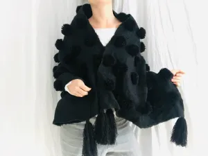 Wool Shawl. Pom Poms & Tassels. Mayan. Chamula. Mexico