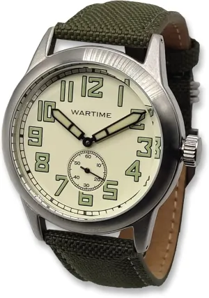 WW2 Military Watch  Vintage USAAF Watch, Swiss-Quartz Movement with Canvas strap and leather lining, 10 ATM Water Resistant. The Perfect WW2 Memorabilia. Mens Watches for Ever